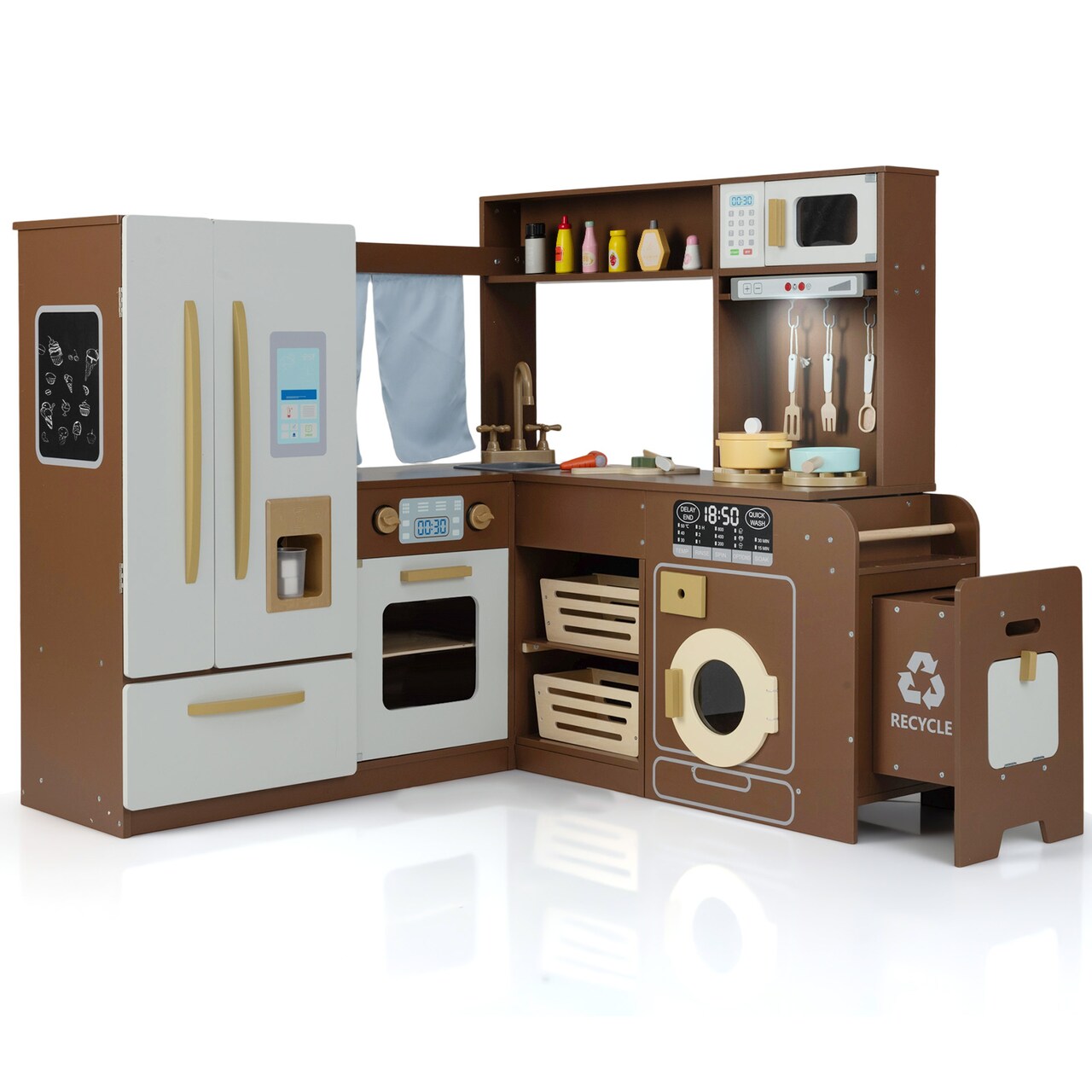 MDF Corner Kitchen Playset with Lights Sounds and Accessories
